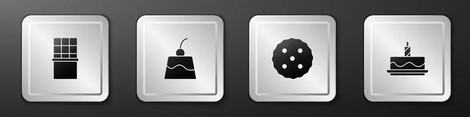 Set Chocolate bar, Pudding custard, Cookie or biscuit and Cake with burning Stock Illustration