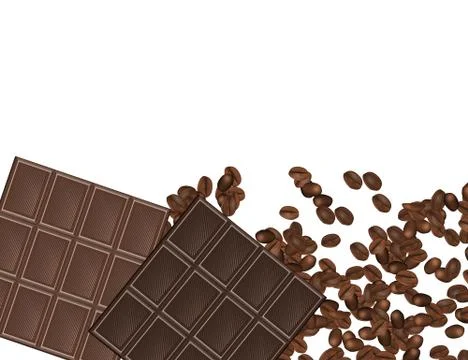 Set of Chocolate Bars and Coffee Beans Isolated on White Background Stock Illustration