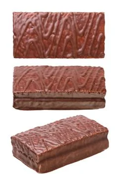 Set of chocolate cake bars close-up on a white. Isolated Stock Photos