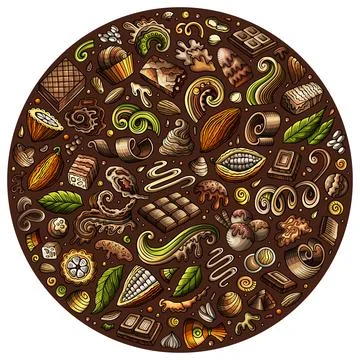 Set of Chocolate cartoon doodle objects. Round composition Stock Illustration