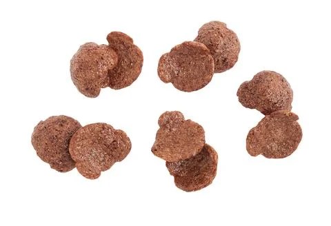 Set of Chocolate corn flakes isolated on white background with clipping path.  Stock Photos