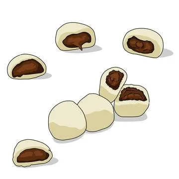A set of chocolate covered rice cake daifuku from japan on a white background. A Stock Illustration