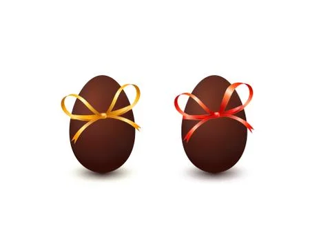 Set of chocolate easter eggs with bow knot and ribbon isolated on white backg Stock Illustration