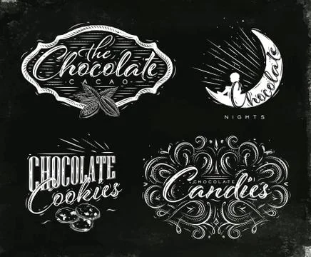 Set chocolate labels black Stock Illustration