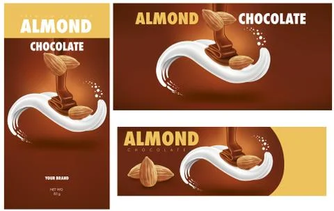 Set of chocolate packaging with almond Stock Illustration