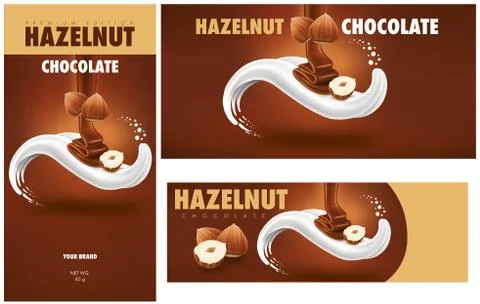 Set of chocolate packaging with hazelnuts Stock Illustration