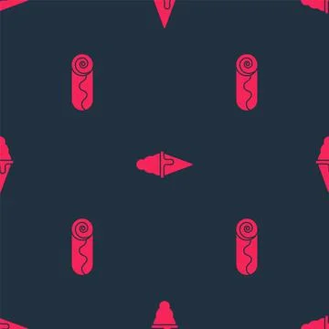 Set Chocolate roll cake and Ice cream in waffle cone on seamless pattern. Vector Illustrazione stock