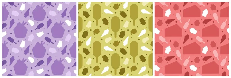 Set of Chocolate Seamless Pattern Design with Choco Decoration in Template .. Illustrazione stock