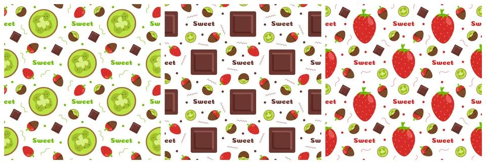 Set of Chocolate Seamless Pattern Design with Choco Decoration in Template .. Stock Illustration