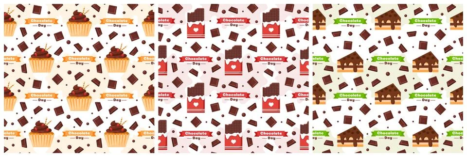 Set of Chocolate Seamless Pattern Design with Choco Decoration in Template .. Stock Illustration