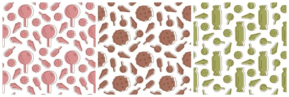 Set of Chocolate Seamless Pattern Design with Choco Decoration in Template .. Illustrazione stock
