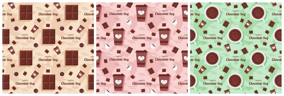 Set of Chocolate Seamless Pattern Design with Choco Decoration in Template .. Stock Illustration