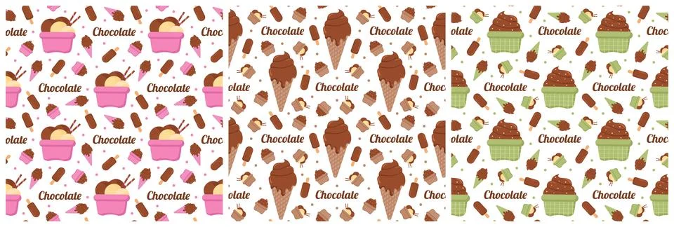 Set of Chocolate Seamless Pattern Design with Choco Decoration in Template .. Stock Illustration