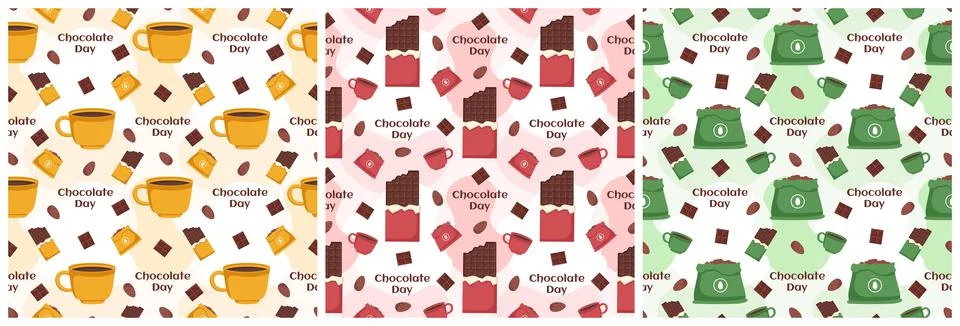 Set of Chocolate Seamless Pattern Design with Choco Decoration in Template .. Stock Illustration