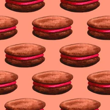 Set of chocolate sweets: donut, cake, cookies, cupcake, woopie pie, macarons. イラスト素材