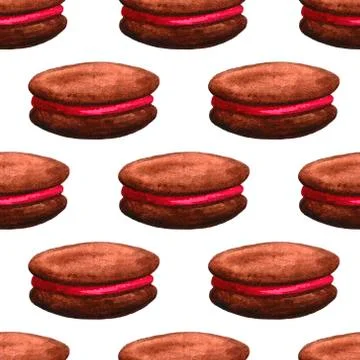 Set of chocolate sweets: donut, cake, cookies, cupcake, woopie pie, macarons. Stock Illustration