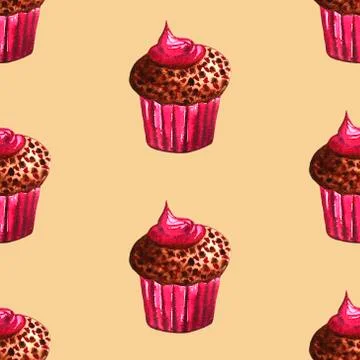 Set of chocolate sweets: donut, cake, cookies, cupcake, woopie pie, macarons. イラスト素材