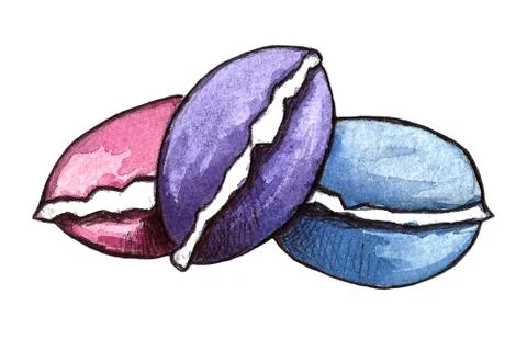 Set of chocolate sweets: donut, cake, cookies, cupcake, woopie pie, macarons Stock Illustration
