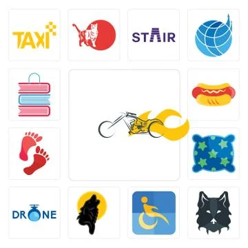 Set of chopper, wolf face, disability, black wolf, , pillow, foot print, hot  Free Stock Illustration