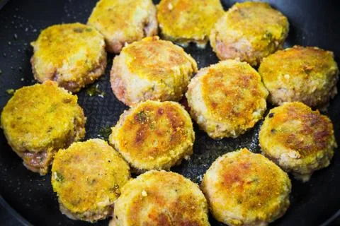 Set chops minced meat during frying Stock Photos