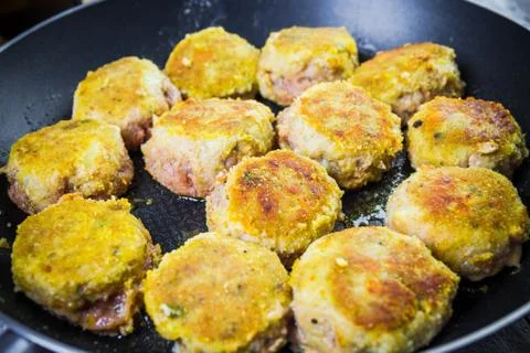 Set chops minced meat during frying Stock Photos