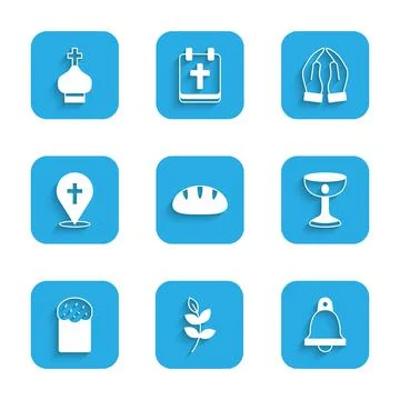 Set Christian bread, Willow leaf, Church bell, chalice, Easter cake, Location Stock Illustration