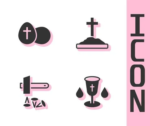 Set Christian chalice, Easter egg, Crucifixion of Jesus and Grave with cross Stock Illustration