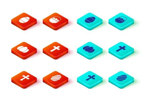 Set Christian cross, Easter egg, eggs, Basket with easter and icon. Vector 스톡 일러스트