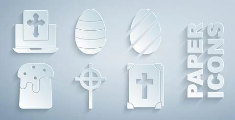 Set Christian cross, Easter egg, cake, Holy bible book, and Cross on the laptop Stock Illustration