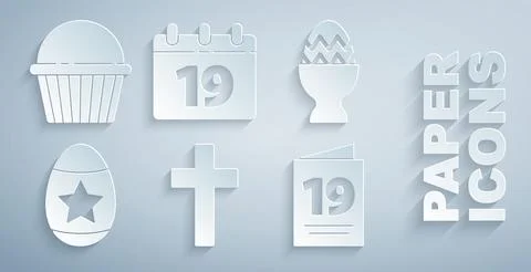 Set Christian cross, Easter egg on stand, Greeting card with Happy, Calenda.. Stock Illustration
