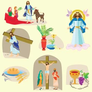 Set for Christianity holy week before easter, Lent and Palm or Passion Sunday Stock Illustration