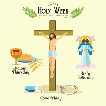 Set for Christianity holy week before easter, Lent and Palm or Passion Sunday Stock Illustration