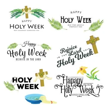 Set for Christianity holy week before easter, Lent and Palm or Passion Sunday Stock Illustration