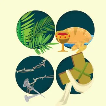 Set for Christianity holy week before easter, Lent and Palm or Passion Sunday Stock Illustration