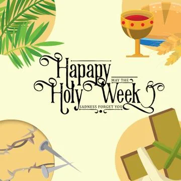 Set for Christianity holy week before easter, Lent and Palm or Passion Sunday Stock Illustration