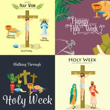 Set for Christianity holy week before easter, Lent and Palm or Passion Sunday Stock Illustration