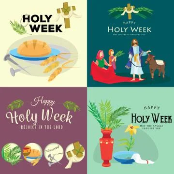 Set for Christianity holy week before easter, Lent and Palm or Passion Sunday Stock Illustration