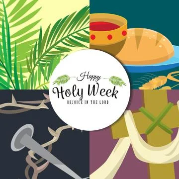 Set for Christianity holy week before easter, Lent and Palm or Passion Sunday Stock Illustration