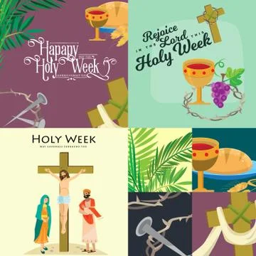 Set for Christianity holy week before easter, Lent and Palm or Passion Sunday Stock Illustration