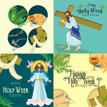 Set for Christianity holy week before easter, Lent and Palm or Passion Sunday Stock Illustration