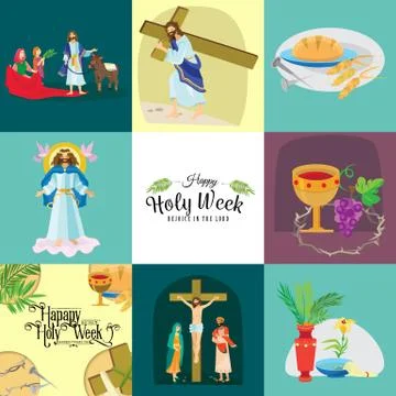 Set for Christianity holy week before easter, Lent and Palm or Passion Sunday Stock Illustration