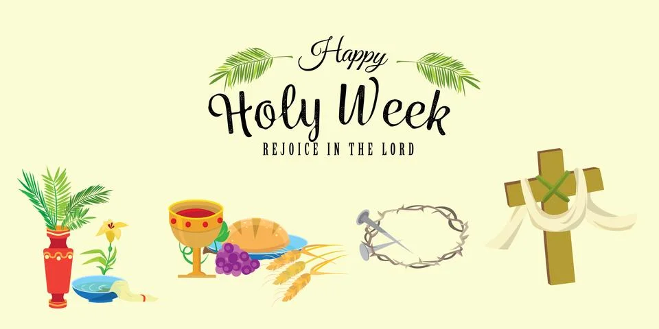 Set for Christianity holy week before easter, Lent and Palm or Passion Sunday Stock Illustration