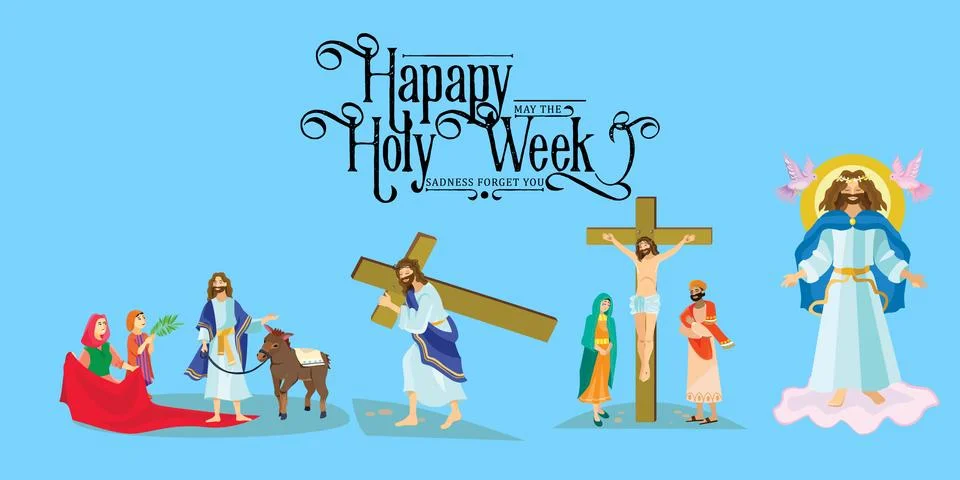 Set for Christianity holy week before easter, Lent and Palm or Passion Sunday Stock Illustration