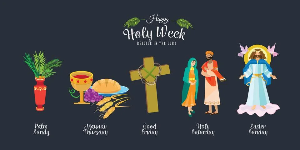 Set for Christianity holy week before easter, Lent and Palm or Passion Sunday Stock Illustration