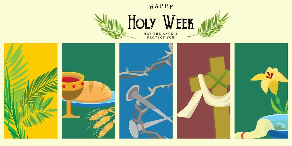 Set for Christianity holy week before easter, Lent and Palm or Passion Sunday Stock Illustration