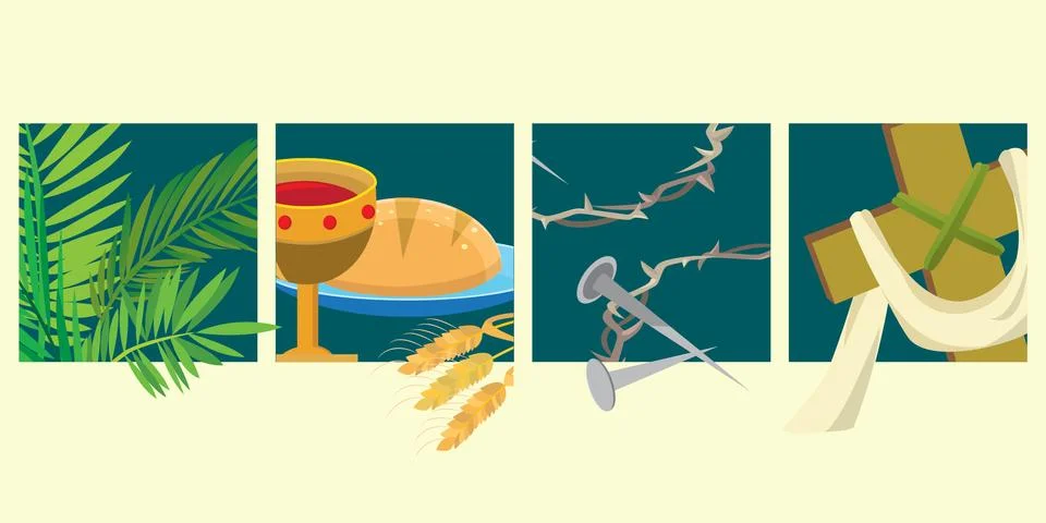Set for Christianity holy week before easter, Lent and Palm or Passion Sunday Stock Illustration