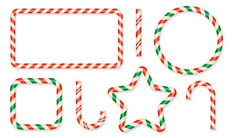 Set of Christmas 3d candy cane frames with red, green and white stripes. Striped Stockillustratie