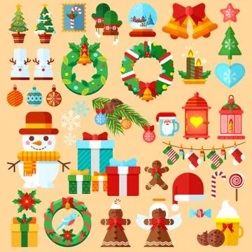 Set Christmas accessories in a flat style Stock Illustration