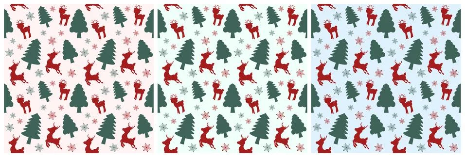 Set of Christmas Background Seamless Pattern With Santa Claus, Tree, Socks, S 库存插图