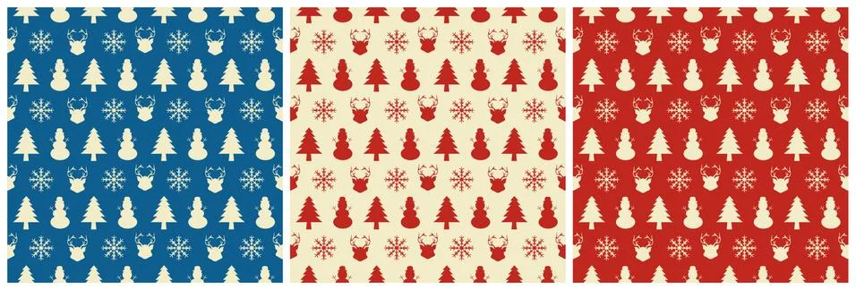 Set of Christmas Background Seamless Pattern With Santa Claus, Tree, Socks, S Stock Illustration